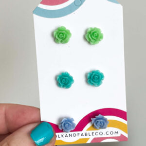 GREEN-TEAL-PERIWINKLE - MIXED MINI EARRINGS