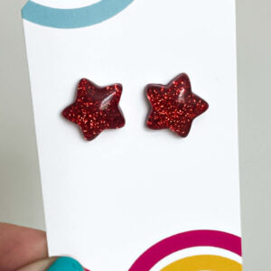 RED GLITTER STAR EARRINGS