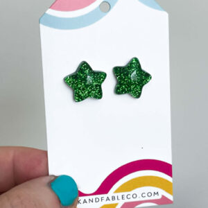 GREEN GLITTER STAR EARRINGS