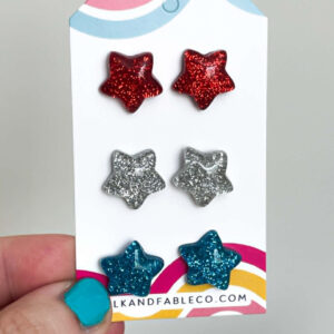 RED-WHITE-BLUE GLITTER STAR EARRINGS