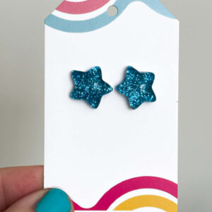 BLUE GLITTER STAR EARRINGS