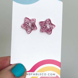 LIGHT PINK GLITTER STAR EARRINGS