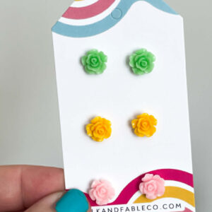 GREEN-YELLOW-PINK - MIXED MINI EARRINGS