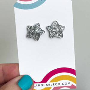 SILVER GLITTER STAR EARRINGS